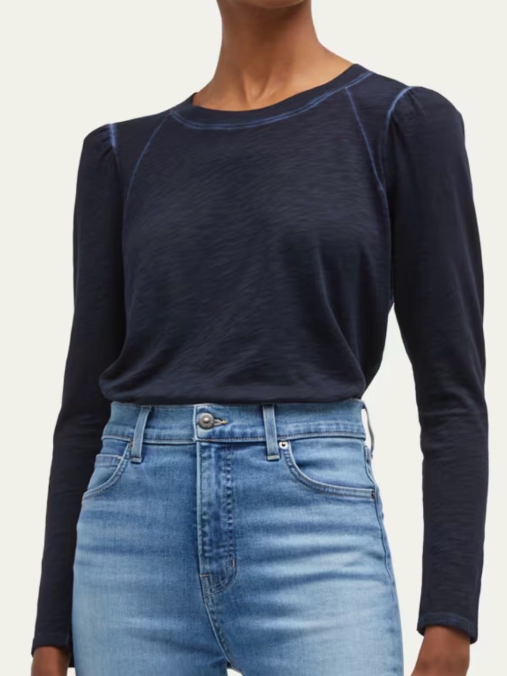 Veronica Beard Mason Navy Long-Sleeve Crew Tee